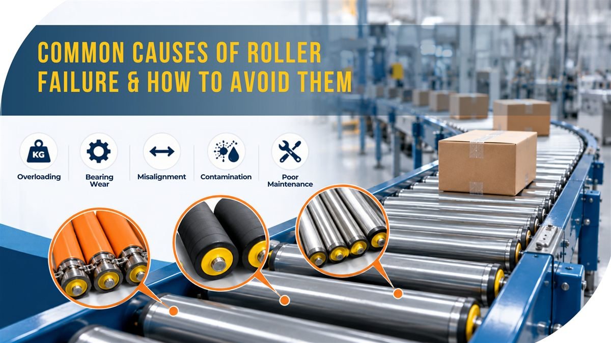 Conveyor rollers in an industrial conveyor system