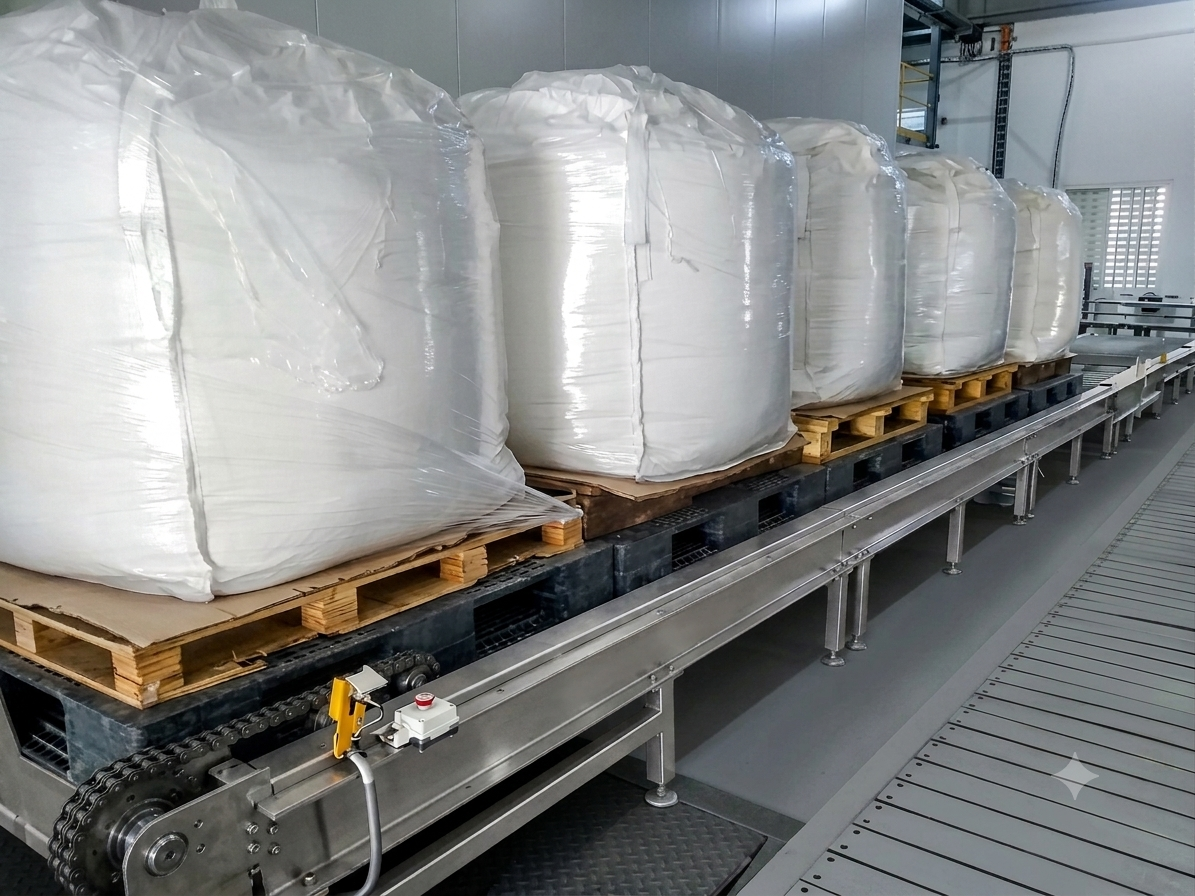 Heavy-duty industrial pallet roller conveyor handling loaded pallets inside warehouse